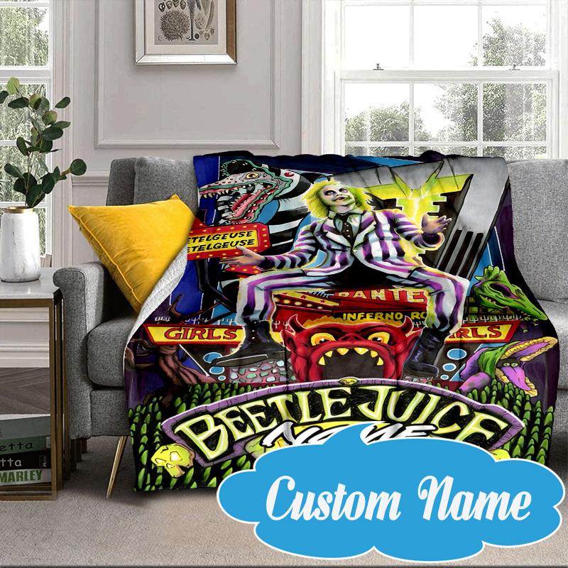 Custom Name Beetle-juice Movie Art Blanket bed sofa Blanket Flannel Blanket for Camping, Hiking, Picnic Essentials,gift for Fan family