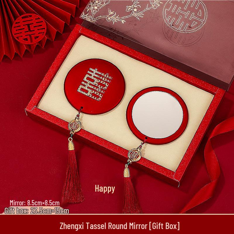 Double Happiness Red Wood Bride Gift Set: Mirror & Comb Collection