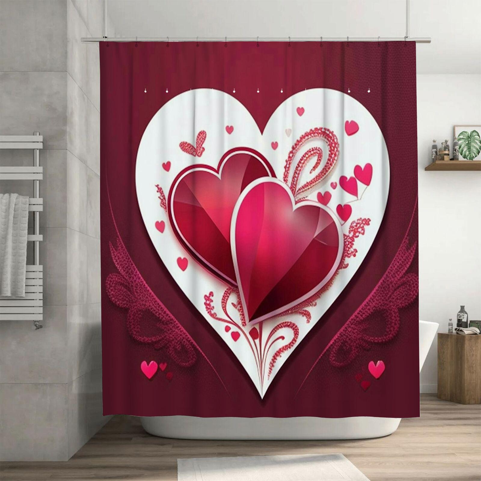 

Элегантная красная и белая сердечками Художественная водонепроницаемая шторка для душа для декора ванной комнаты, Высококачественный материал и легко чистится 90X180cm(35x70in)