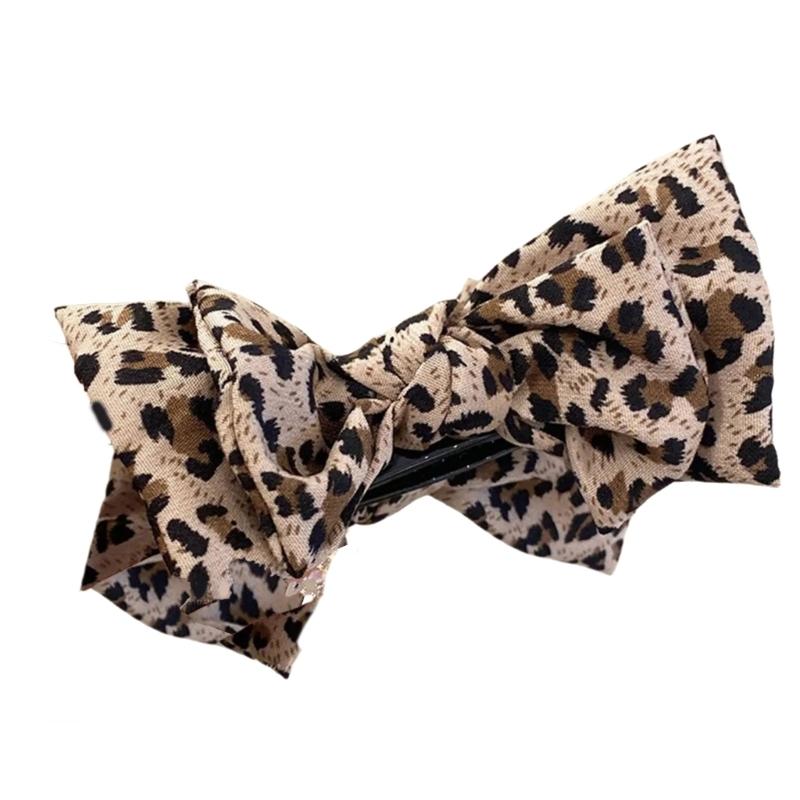 Leopard Pattern Bowknot Hair Claw Clip For Women NonSlip Ponytail Holder Hair Clamp For Thick Fine Hair Styling Tool