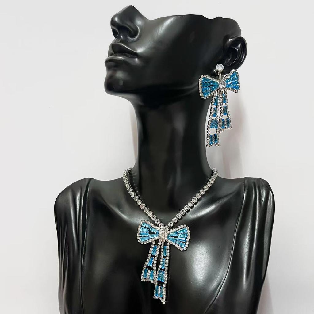 Korean Bow Necklace Ins Full Diamond Tassel Temperament Light Luxury Rhinestone Simple Neck Chain Collarbone Chain Fashion Jewelry