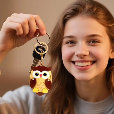 Keychain Pendant Cartoon Owl Charm Card Holder Faux Leather Access Card Case Decorative Keychain Accessory