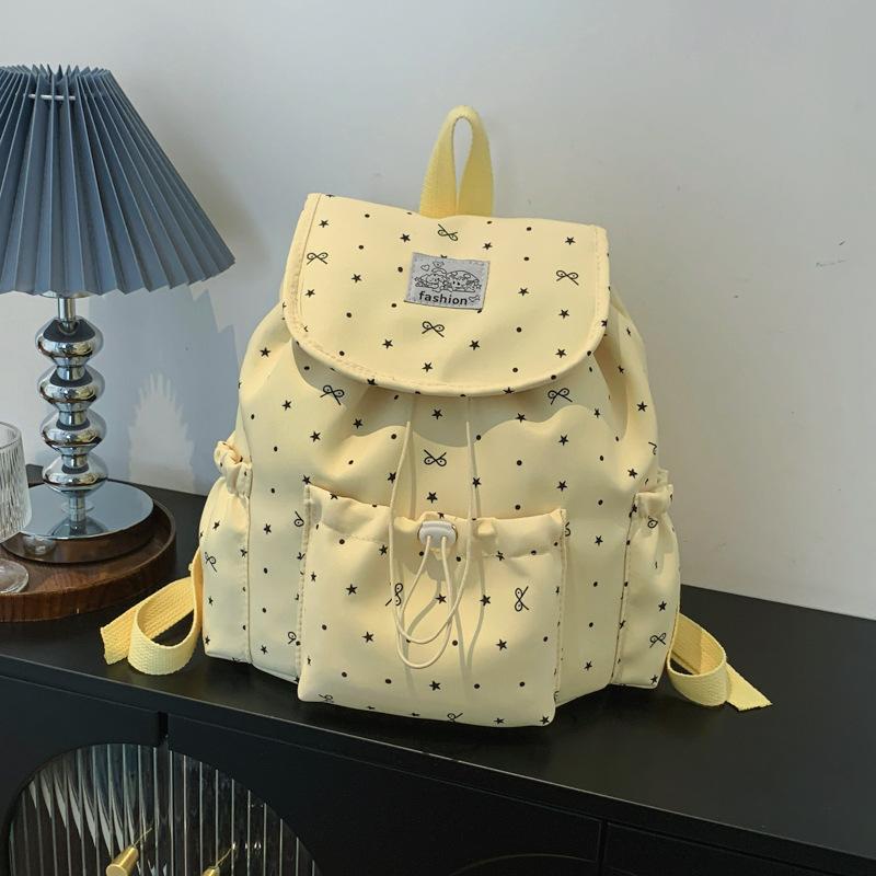 Schoolbag Bow Polka Dot Drawstring Alphabet Backpack Female College Style College Student School Bag Niche Leisure Travel Backpack