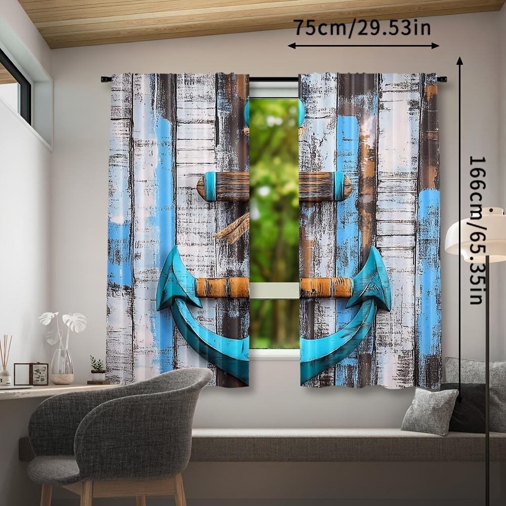 Set Of 2 Rustic Nautical Beach Curtains Ocean Anchor Lighthouse Design Drapes Bedroom Living Room Decor Curtain With Rod Pocket Polyester Perfect For