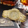 Luxury Men Gold Watches Fashion Three-eye Full Diamond Roman Pattern Stainless Steel Hip Hop Casual Quartz Wristwatch Male Clock