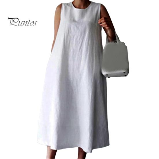 

Женское летнее платье с круглым вырезом, свободное трапециевидное платье без рукавов, сплошной цвет до середины икры, мягкие дышащие повседневные карманы, женское платье миди больших размеров M белый