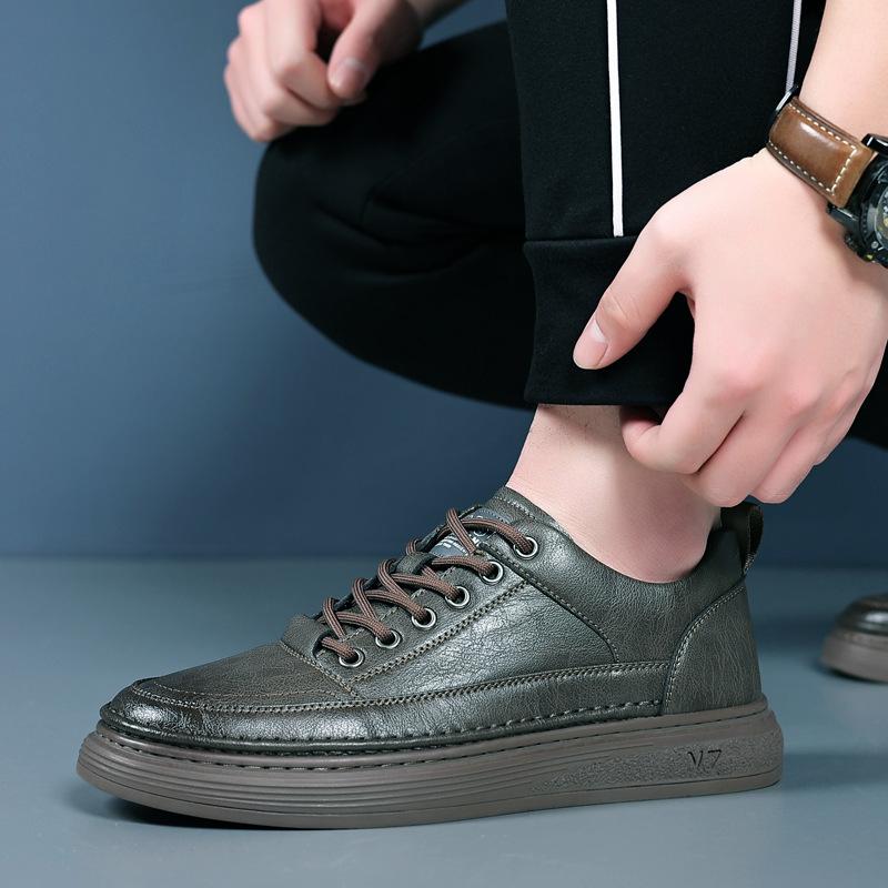 Men's Casual Leather Shoes, Genuine Leather Men's White Shoes, Trendy Fashion, Soft-sided Sports Board Shoes, Men's Shoes