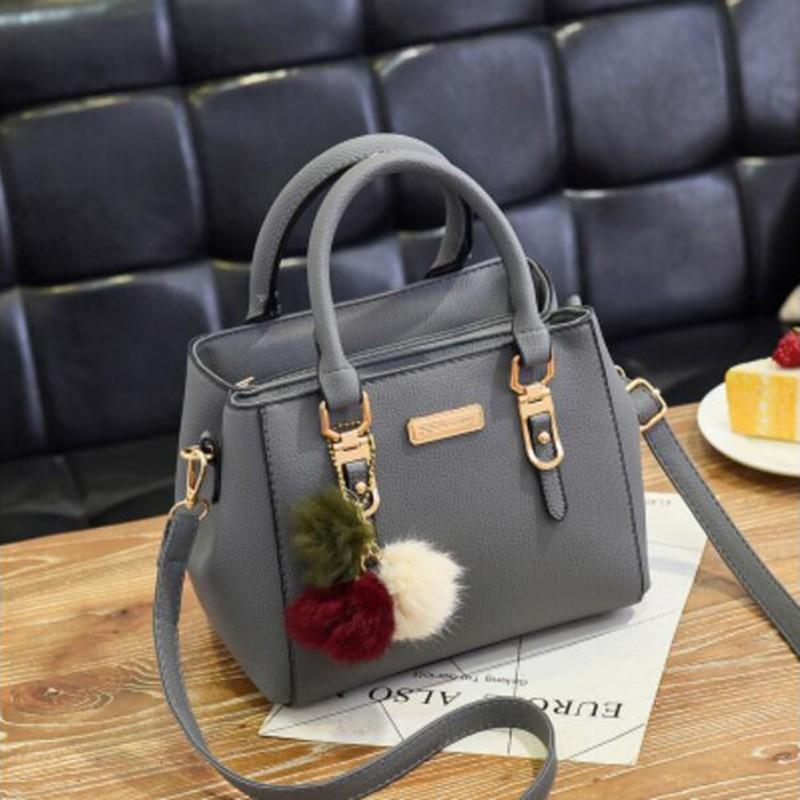 Winter Hairball Handbag For Women PU Leather Crossbody Shoulder Bag High Quality Top-handle Bag Shopping Purse Middle-aged Bag