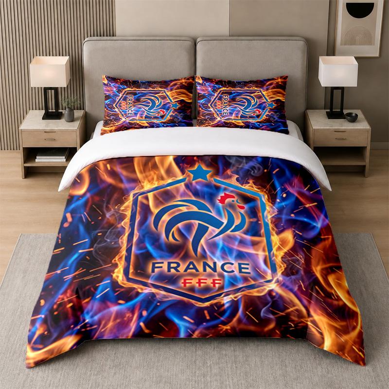 3Pcs Bedding SetFrance Football Soft Bed Sheet and Two Pillowcases Home Bedroom Decor
