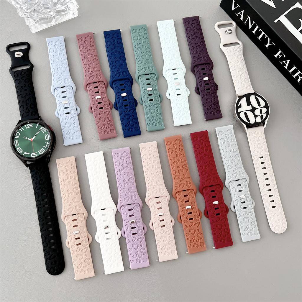 20mm 22mm Leopard Engraved Band for Samsung Galaxy Watch 6 5 4 40mm 44mm Gear S3 Silicone Cute Strap 6Classic 43mm 47mm Active 2
