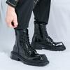 Herren Retro Punk Stiefel mit dicker Sohle und Plateau Coole Elevator Boots Schwarz Braun Motorradstiefel Hohe Stiefel