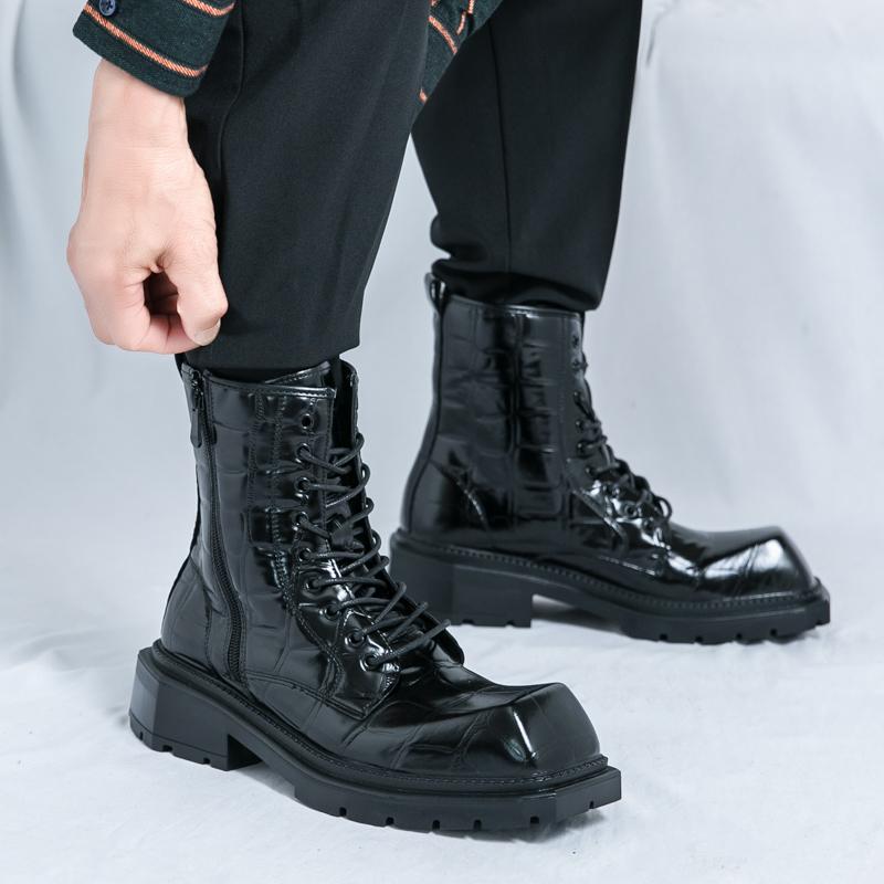 Fashion Thick soled men's high boots Retro British style Leisure outdoor street walking Daily office or business Autumn and winter Shoes