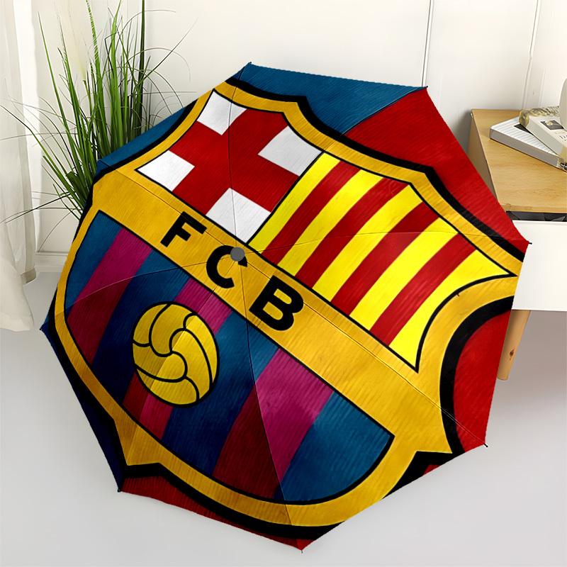 1pc Barcelona Football Automatic Open/close Folding Portable Umbrella with 8-Rib Structure for Women/Men, All-Season Use  A0901123