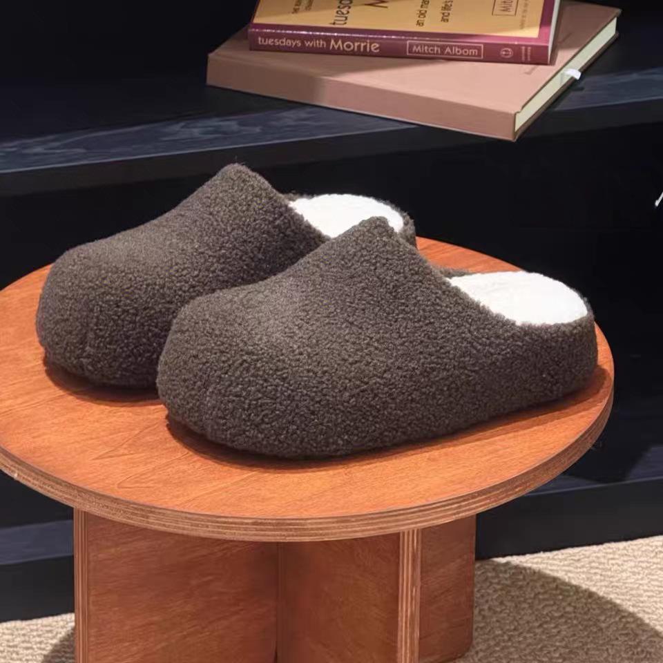 Women's lightweight and comfortable non-slip heightening winter warm plush lining non-slip durable casual stirrups cotton slippers