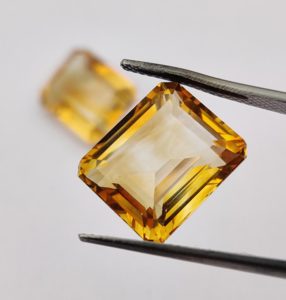 2 Pieces Emerald Cut Natural Citrine Faceted Gemstone, Loose 19.45 Carat Gemstone, 14x12x7 mm Size.