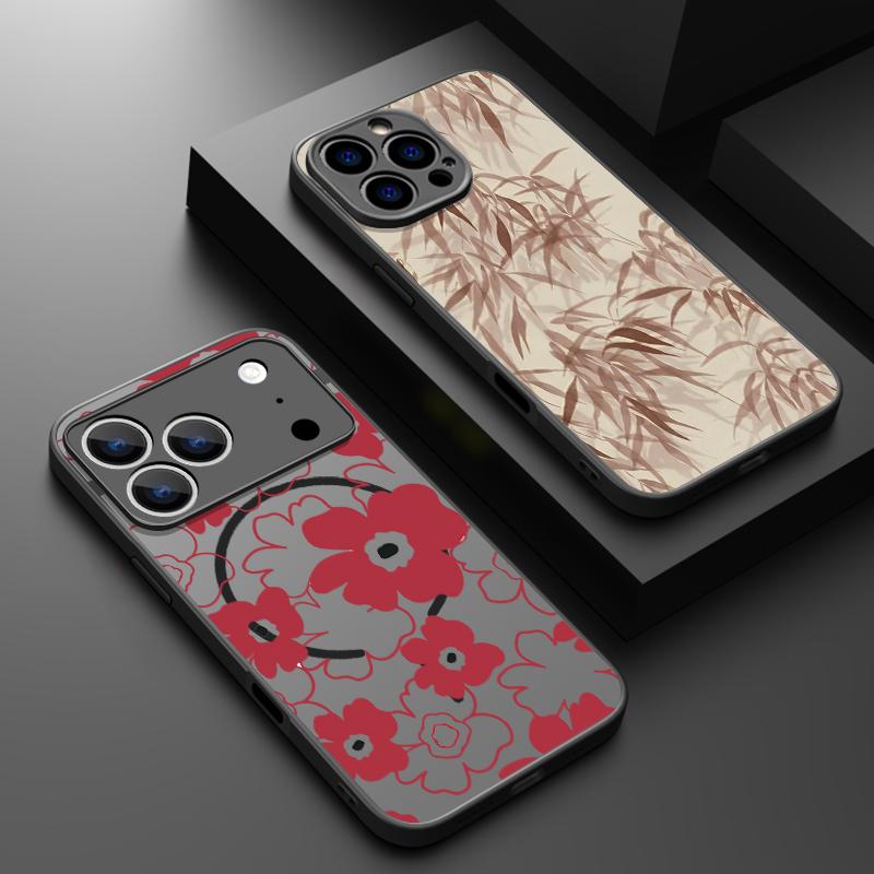 Cartoon Flowers Print Case For iPhone 17 Pro Max Case iPhone 16 15 14 13 Pro Max 17E Magnetic For Magsafe Thin Ring Hybrid TPU+PC Matte Cover