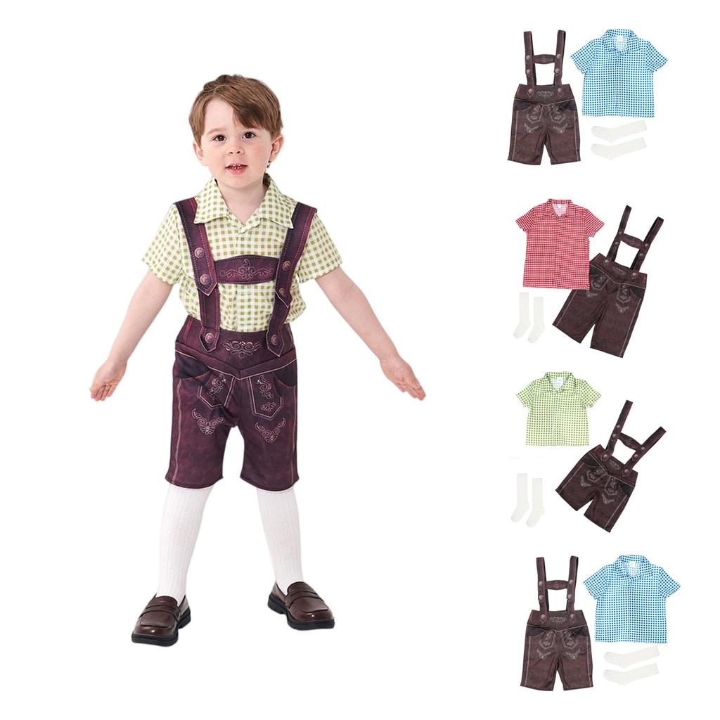 Kids' Checkered Overalls - Folk Festival Performance Outfit