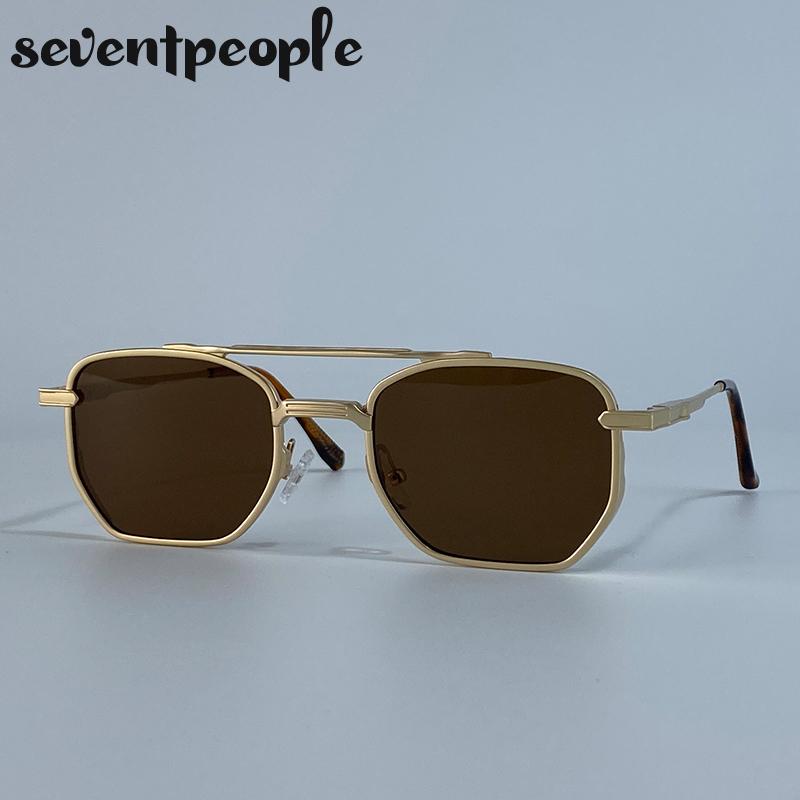 Steampunk Square Vintage Sunglasses Men Luxury Brand Trendy Metal Double Beam Sun Glasses Classic Driving Shades For Male
