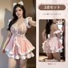 Ahegao Maid Costume Plus Mini Lolita Erotic Costume Cosplay, Sexy, Naughty, Size, Length, Dress, Cute, Pink, Babydoll, Sheer, Chiffon,