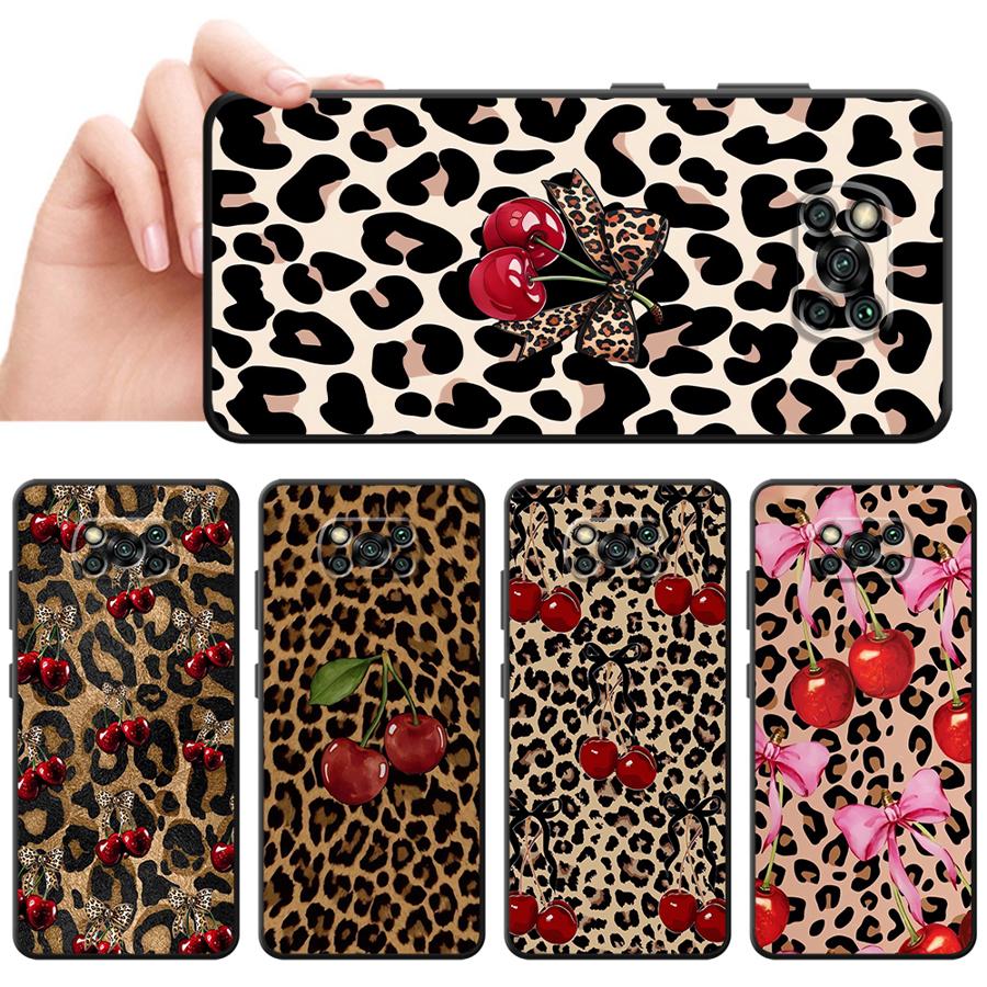 Funda Phone Cover Case for Xiaomi Poco F8 C61 C75 C50 F1 F3 M5 X3 X4 X5 X7 Pro C71 M3 M4 M7 Pro Leopard Cherry