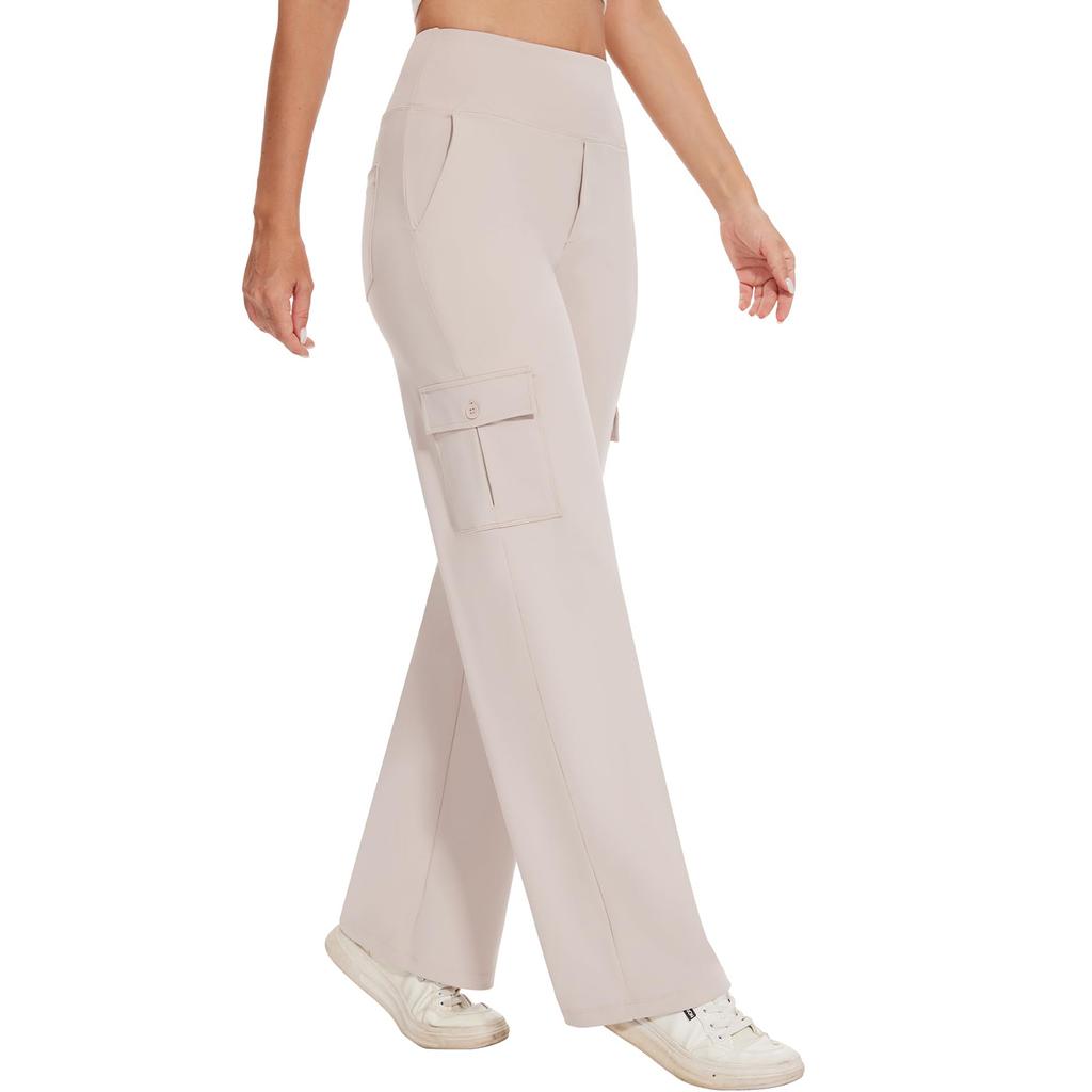 Women High Waist Cargo Pants with Pockets Stretchy Wide Leg Work Pants Casual Utility Travel Trousers for Business Outdoor Activities