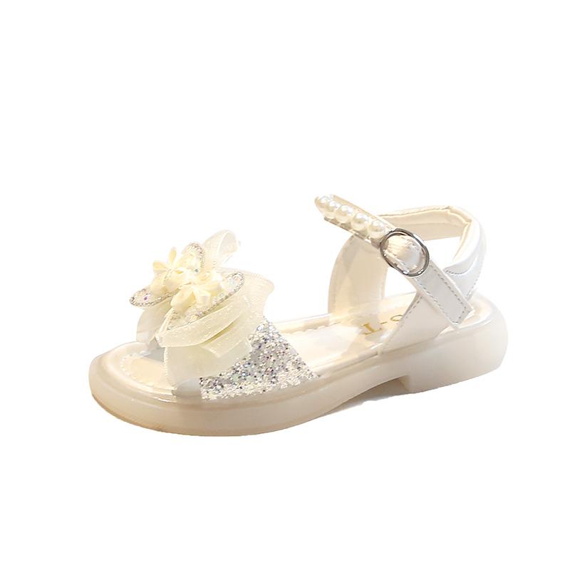 

Милые сандалии Hanfu для девочек, элегантные детские летние сандалии, модные детские сандалии с жемчугом, повседневные сандалии с открытым носком для свадебной вечеринки 26 белый