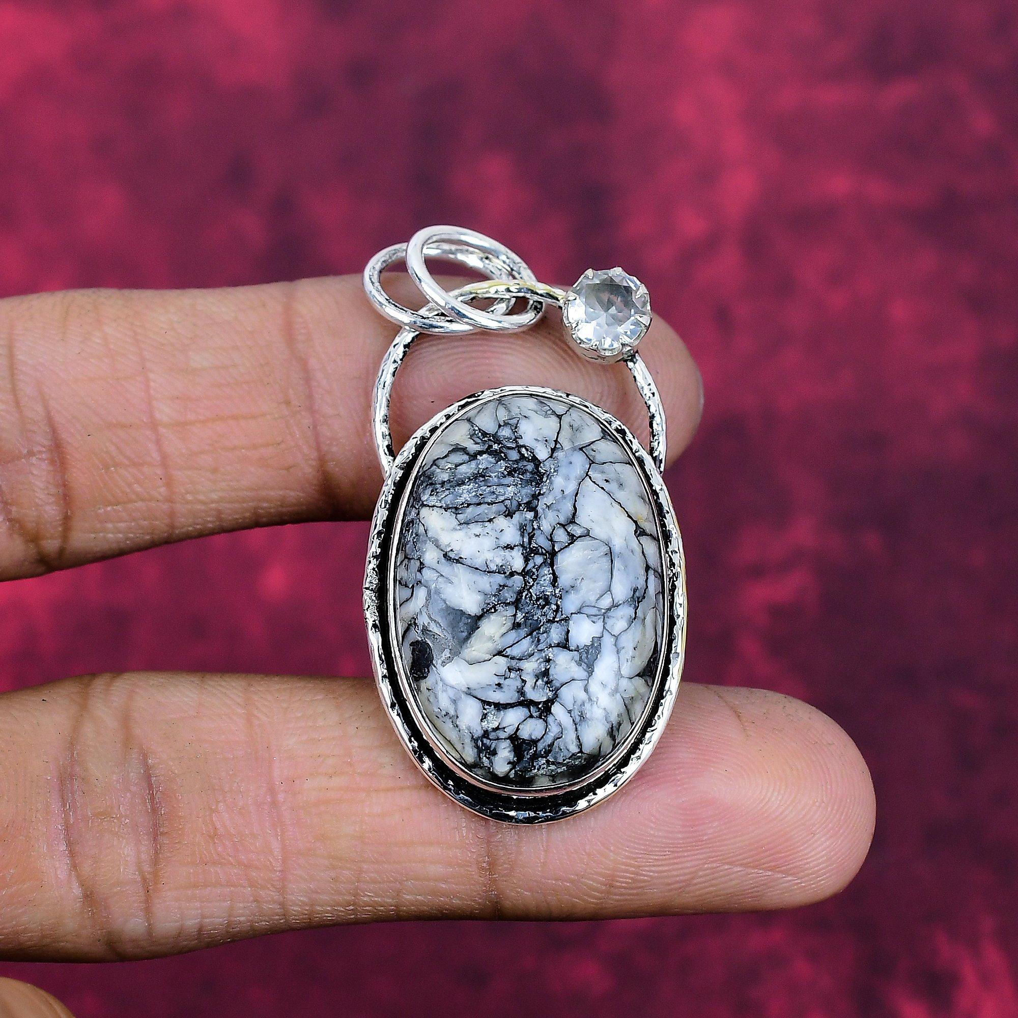 

Подвеска из пинолитового яшма и белого топаза, 925 проба, стерлинговое серебро, ручная работа, ювелирное изделие с драгоценным камнем, подарки для жены, совершенно новая подвеска 1.96 Inches