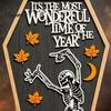 Decorative Wooden Patch Halloween Table Sign, Spooky Message Board, Tabletop Centerpiece with Skeleton Ornaments And Maple Leaves for Haunted