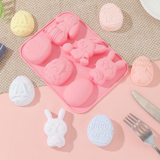4Pcs Easter Chocolate Mold 6 Grids Bunny Shape Non-Stick Silicone Cake Mold Baking Chocolates Candies Cupcakes Candy Mold