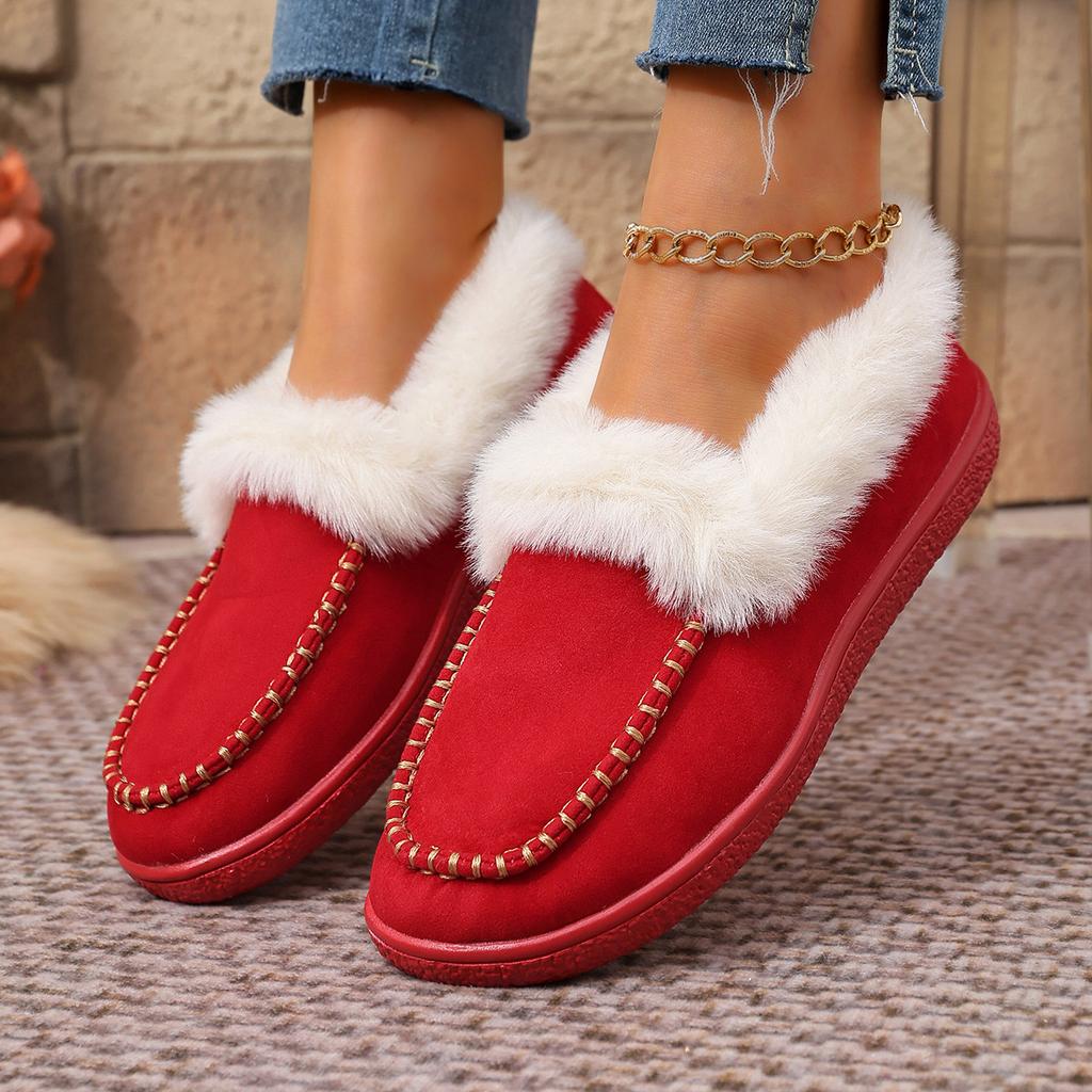 2025 Winter New Round Head Fluffy Shoes Retro Fashion Versatile Foreign Style Flat Bottom Velvet Thickened Cotton Shoes Women