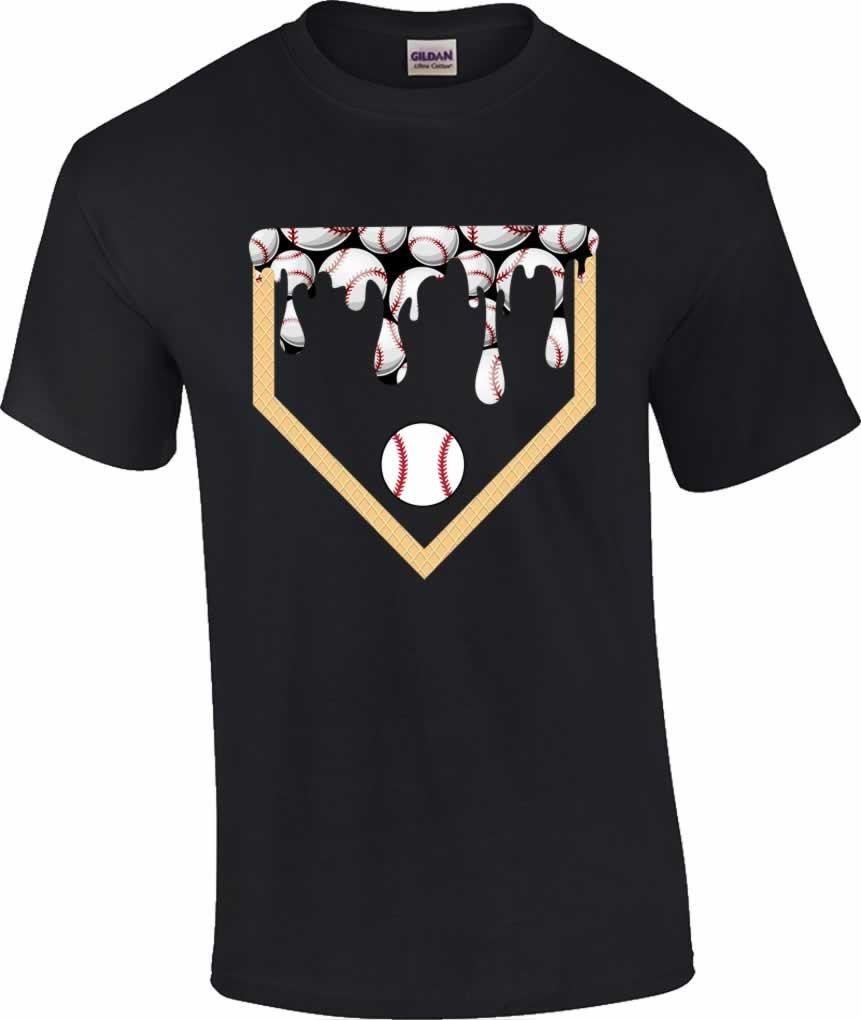 Ice Cream Dripping Baseball Home Plate T-Shirt Youth and Adult Baseball Drip S