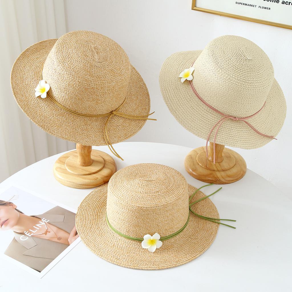 Girls Floral Ribbon Straw Hat Summer Breathable Sun Hat Women Fashion UV Protection Woven Cap