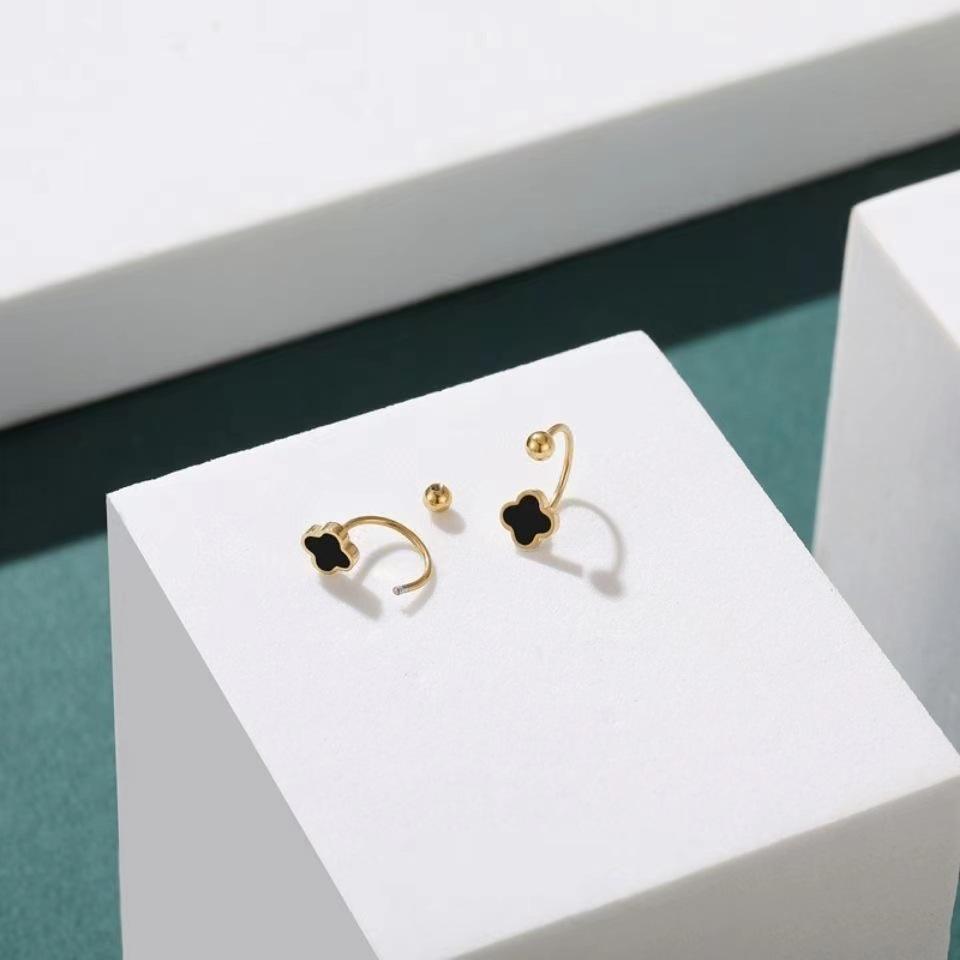 Compact U-shaped Titanium Ear Cuff: Stylish Four-Leaf Clover Screw-On Earrings with Anti-Loss Design