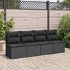 VidaXL Garden Lounge Set 4 Pcs with Cushions Black Wicker Acacia, Outdoor Sofa Set, Patio Furniture, 3325231