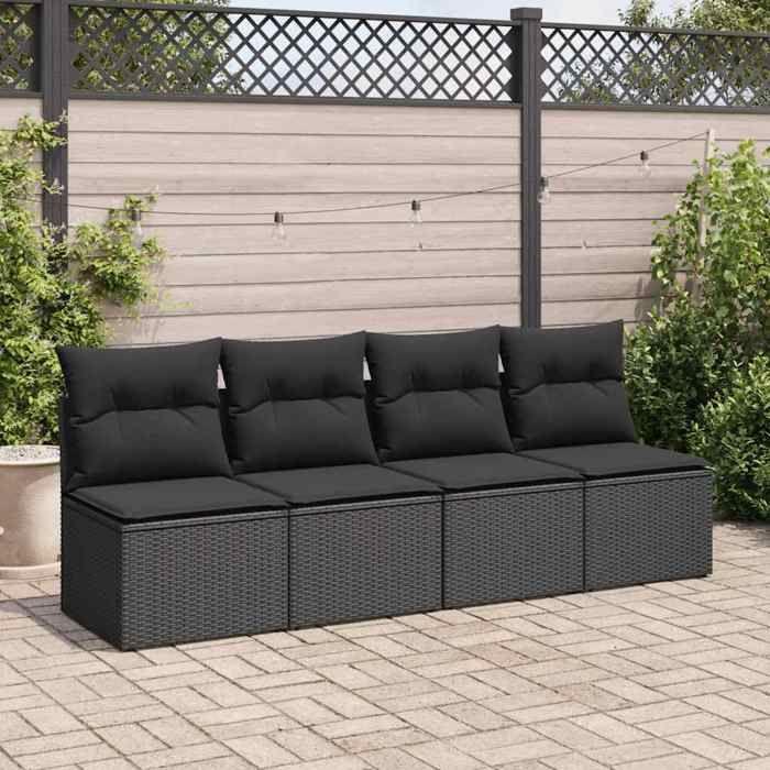 VidaXL Garden Lounge Set 4 Pcs with Cushions Black Wicker Acacia, Outdoor Sofa Set, Patio Furniture, 3325231