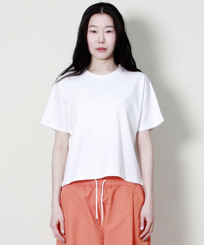 Deumakeu Solid Semi-Crop French Half-Sleeve T-Shirt Ivory