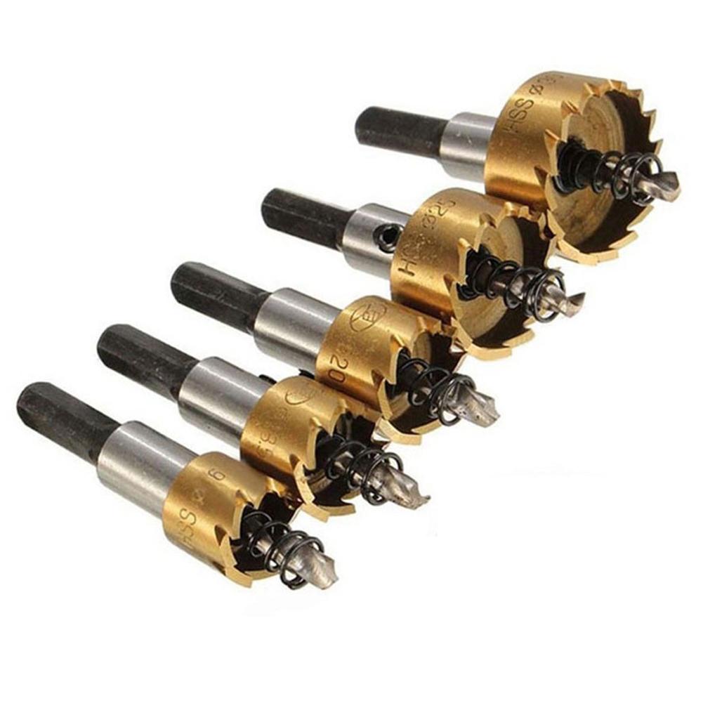 5pcs Titanium Plated Serrated Hole Opener Iron Aluminum Plate Drilling Drill Bit Hole Cutter 16-30mm Carbide Tip HSS Drill Bit