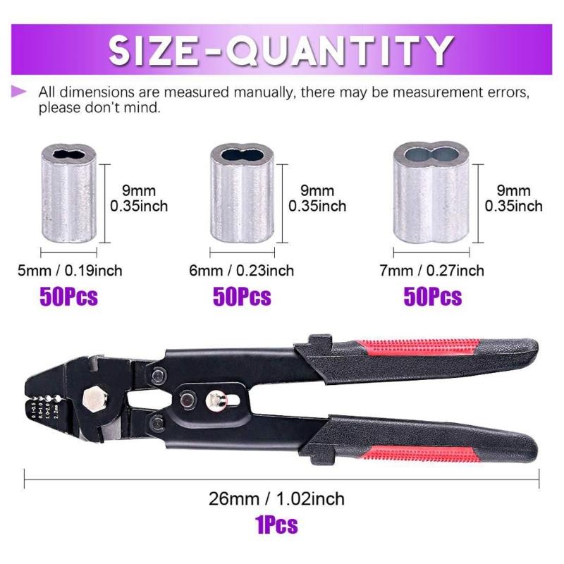 Wire Rope Crimp Kit Wire Rope Cable with Crimping Sleeves Multifunctional Cutter Scissors for Railing Decking Hanging