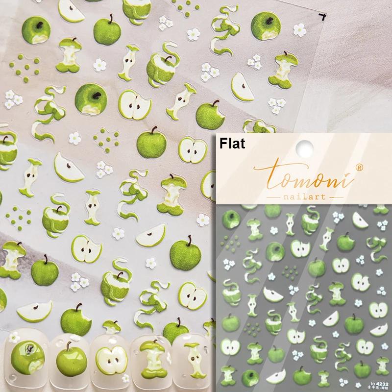 1 piece5D Cute Fruit Jelly Nail Stickers Red and Green Apple High Quality Nail Stickers New Embossed Nail Art Decoration Sticker
