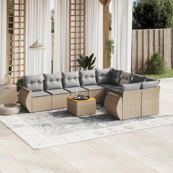 VidaXL Garden Lounge Set with Cushions 10 Pcs, Patio Sofas, Patio Furniture Set, Outdoor Furniture, Beige 3257494