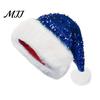Cozy Holiday Costume Accessory Christmas Sparkly Sequins Santa Hat for Adults, Velvet Plush Glitter Bling Universal Fit Claus with Fluffy Pompom Xmas