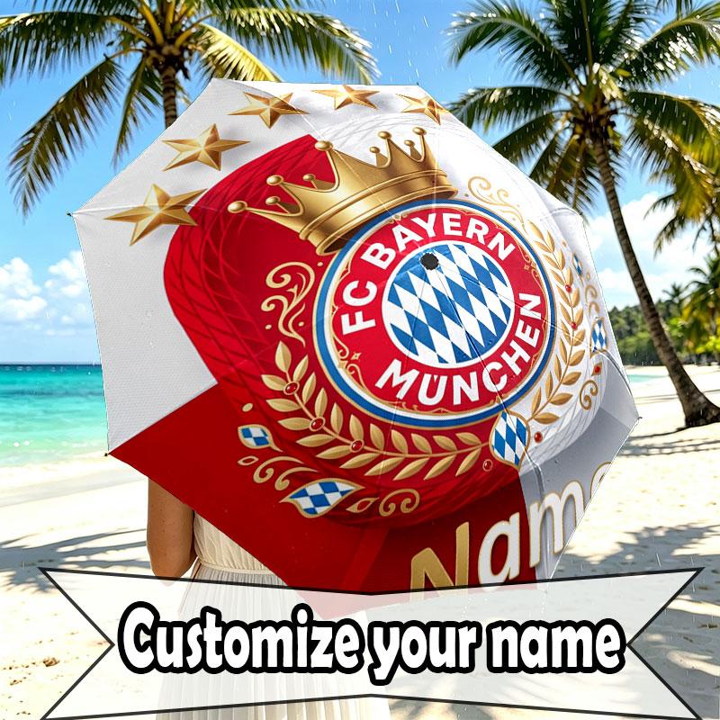 Custom Name Personalized FC Bayern Munich Print Umbrella, Auto Open Close, 8‑Rib Sturdy Frame, Commute Camping Hiking Use, Birthday Gift