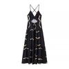 Printed Backless Sleeveless Vent Summer Dress Sexy V-neck High Waisted Sling Women's Dresses