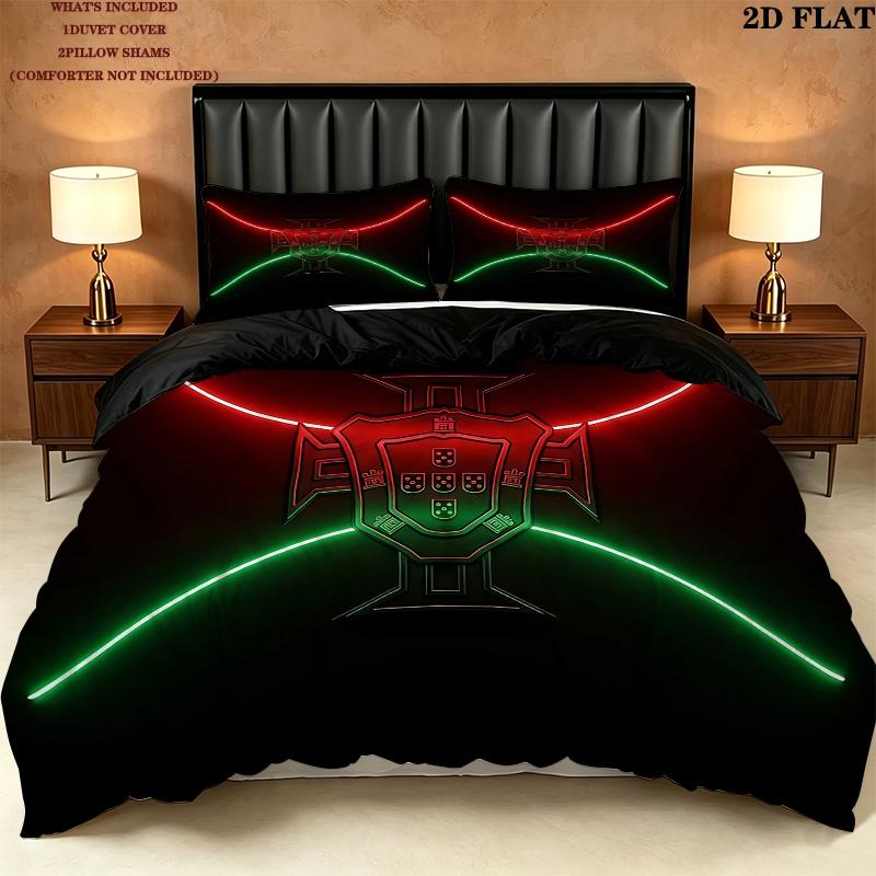 Portugal National Football Team Pattern Bedding Quilt Set Home Decoration Gift (1 * duvet cover + 2 * pillowcase without core)
