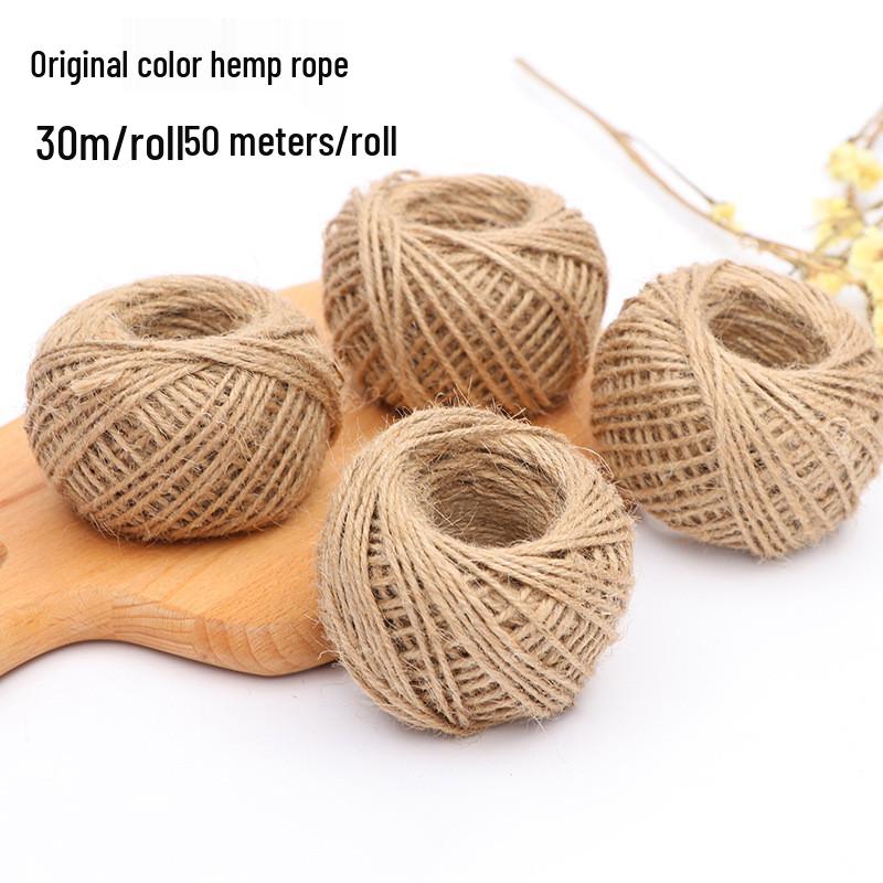 

Retro Vase Handmade Linen Rope for DIY Weaving, Cake Decoration, and Edging - Natural Hemp Color