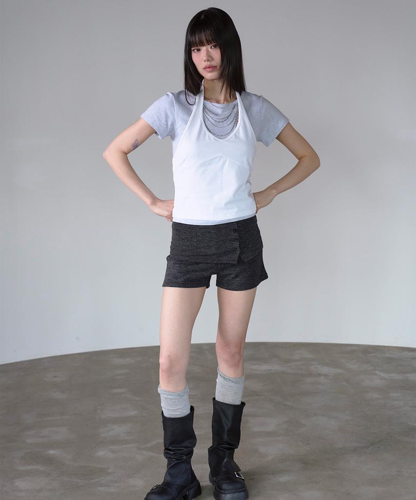 PRENDA Curved Layered Graphic Top White