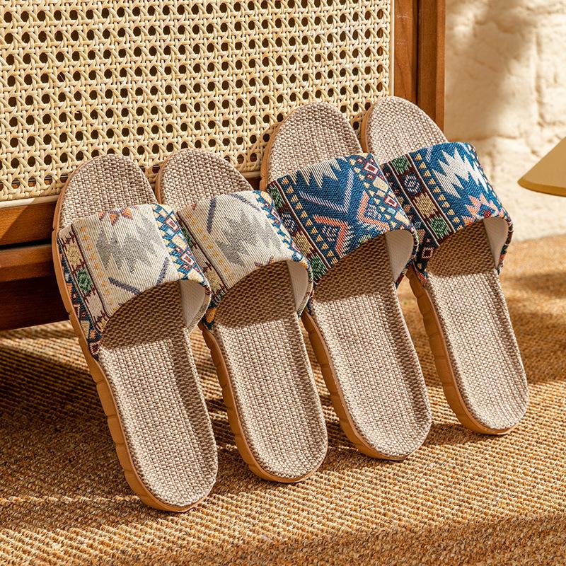 Linen slippers household thick bottom straw editor summer cool slippers indoor non-slip