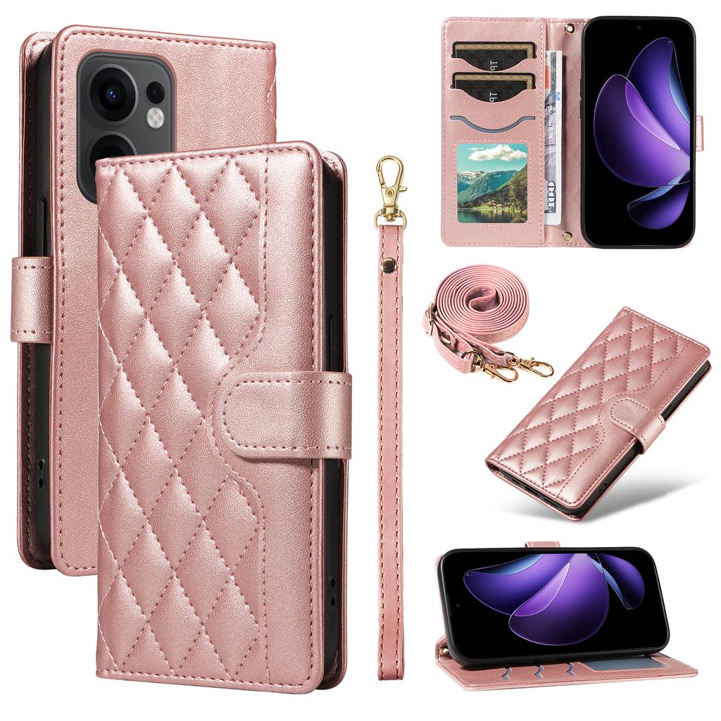 For Oppo Reno13 F 4G/Oppo Reno13 A 5G/Oppo Reno13 F 5G Wallet Case Rhombus Leather Phone Cover with Strap