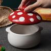 1pc Charming Red Mushroom-Shaped Ceramic Soup Bowl with Handle and Lid , Ideal for French Onion Soup, Pot Pies, Cereals
