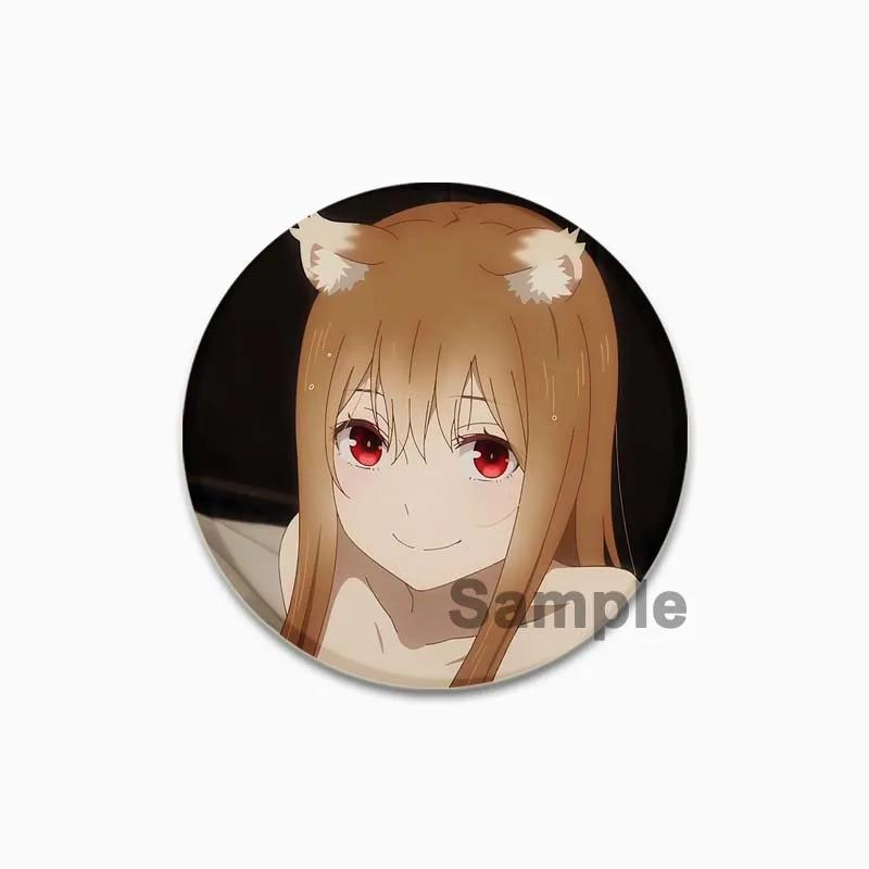 32/44/58mm 58mm Kurafuto Rorensu Horo Badge Cute Anime Wolf Brooches Handmade Platic Lapel Pin for Clothes Hat Backpack Jewelry Accessories